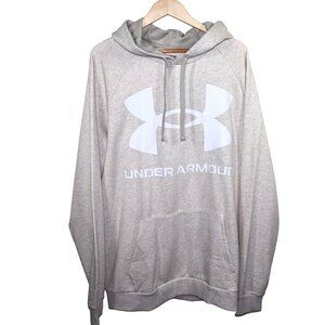 Under Armour Hoodie Size XXLT Khaki Hooded Sweatshirt Logo Kangaroo Pocket